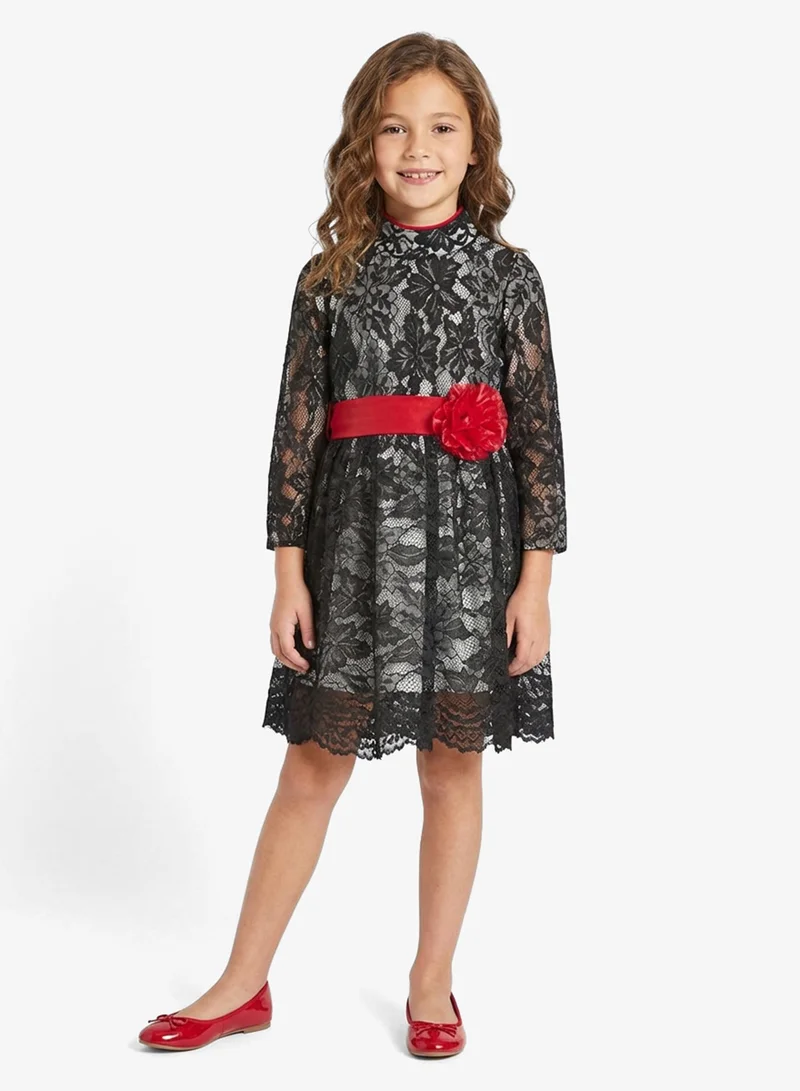 Little Golden Apple Little Lace Belted Dress